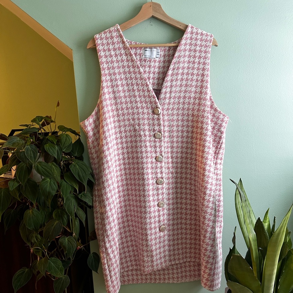 ASOS Pink and White Houndstooth Mini Dress